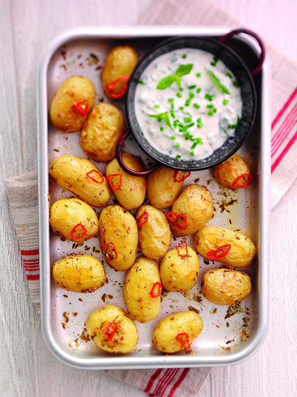 Recipe: cumin-spiced Jersey Royals with mint and chive dip