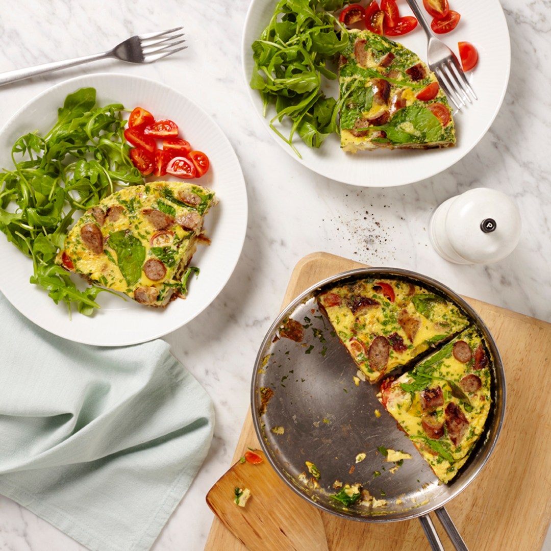 Sausage, spinach and tomato breakfast frittata