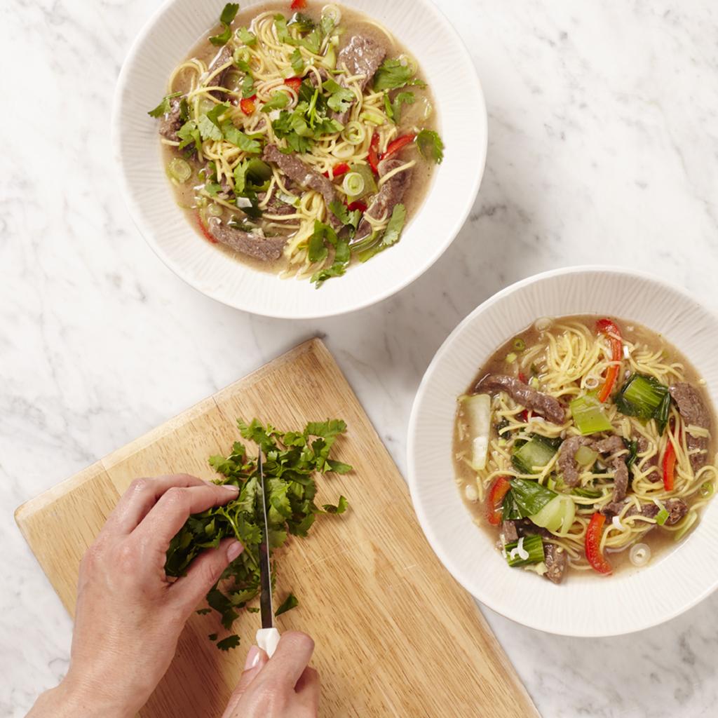 Beef and red pepper noodle broth